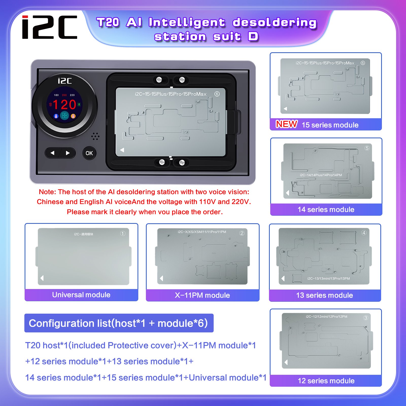 I2c T20 Ai Intelligent Desoldering Station For X-15promax Modules Heating Platform Heat Separation