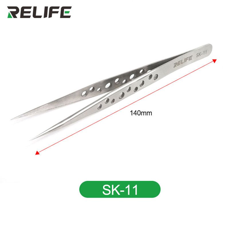 RELIFE SK-11 SK-15 Precision Industrial Tweezers Electronics Anti-static Curved Straight Tip Non-slip Forceps Phone Repair Tools