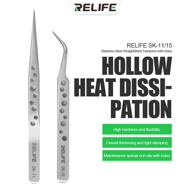 RELIFE SK-11 SK-15 Precision Industrial Tweezers Electronics Anti-static Curved Straight Tip Non-slip Forceps Phone Repair Tools