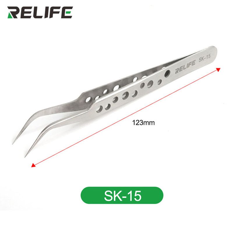 RELIFE SK-11 SK-15 Precision Industrial Tweezers Electronics Anti-static Curved Straight Tip Non-slip Forceps Phone Repair Tools