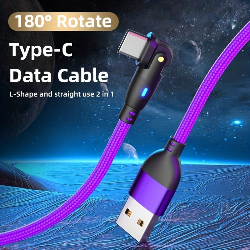 3A USB Type C Cable Fast Charging 180 Degrees Rotate Cable For Samsung Xiaomi VR Google Moto Phone Charger Type-C Data Transfer