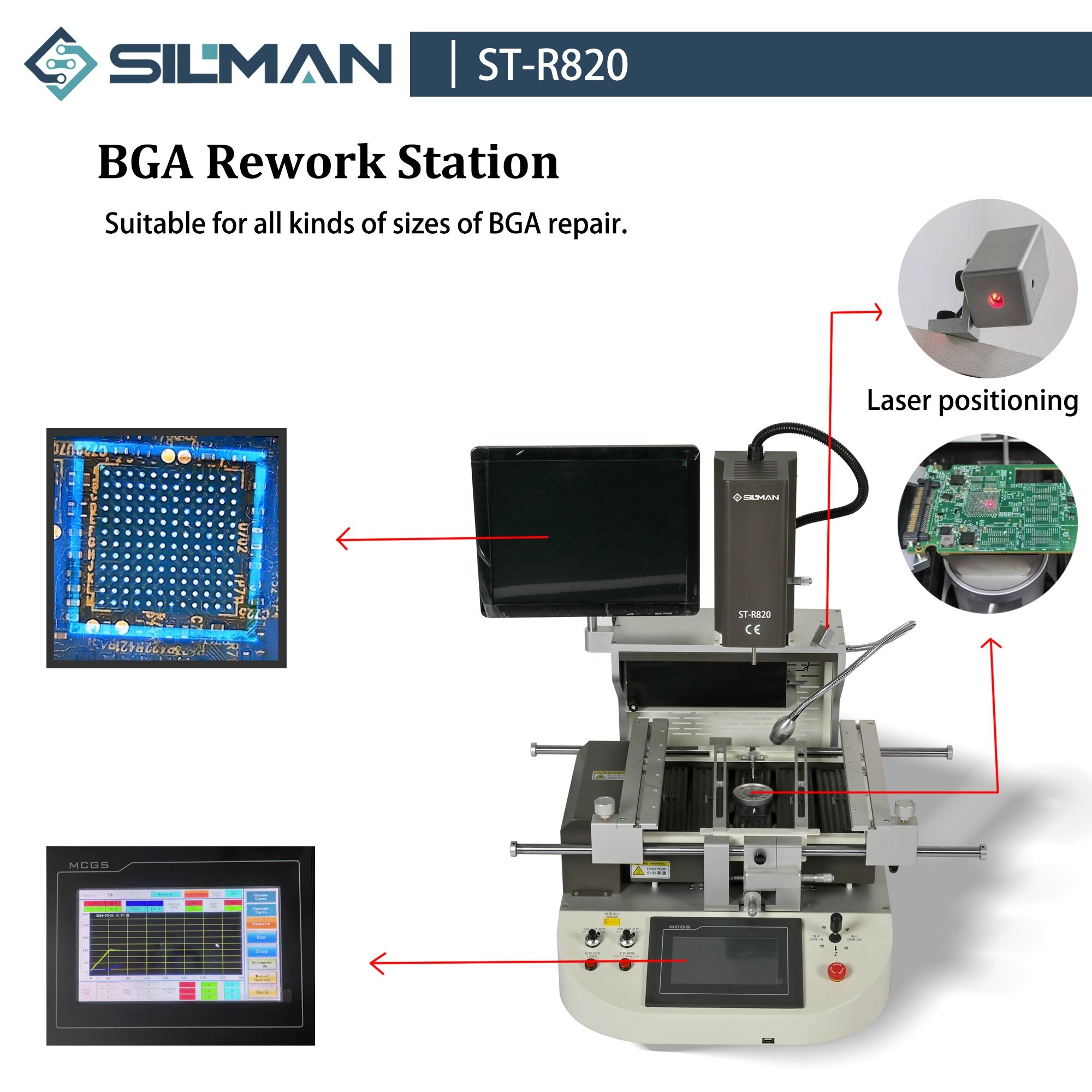 Silman ST-R820 easy to use laser positioning reflow soldering table BGA rework station for chip repair