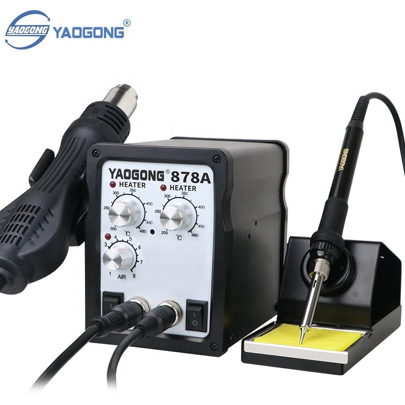 YAOGONG 878A 2 in 1 Hot Air Gun Soldering Digital Display Solder Iron Heat Gun SMD Rework Station for Mobile Phone Repair Tool