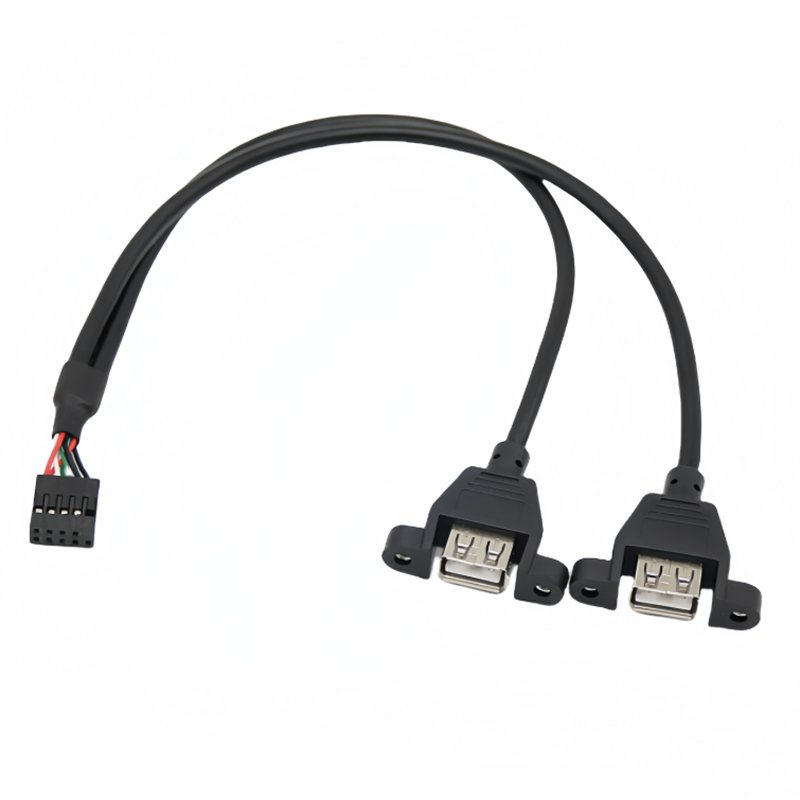 High Quality 30cm Motherboard Internal 9pin Pitch 2.54mm to Dual Port USB 2.0 A Female Screw Lock Panel Mount Cable