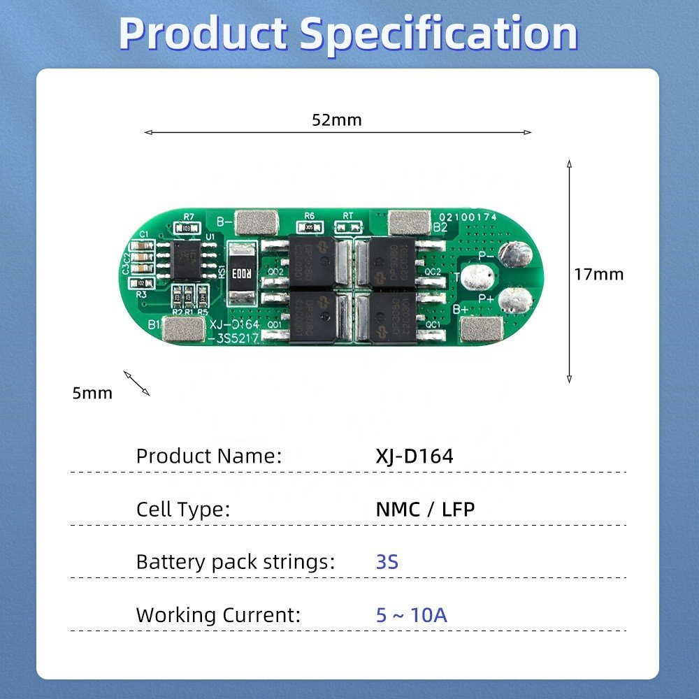 XJ BMS Li-ion Bms 3S 4S 6S 5A 10A 15A 20A Li-ion Lithium Battery Charger PCBA BMS Protection Board 14.8V 16.8V Lipo Cell Module