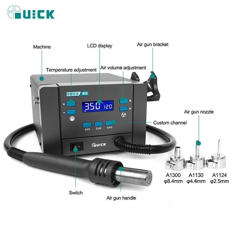 Quick K8 Smart hot air desoldering station 1000W for PC Phone Motherboard Repair Soldering Station With Hot Gun