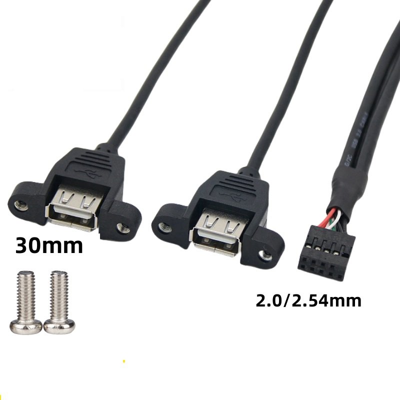 Manufactory Dual USB 2.0 Female Panel mount locking screw to Terminal 2.0mm 2.54mm Pitch Terminal Connector