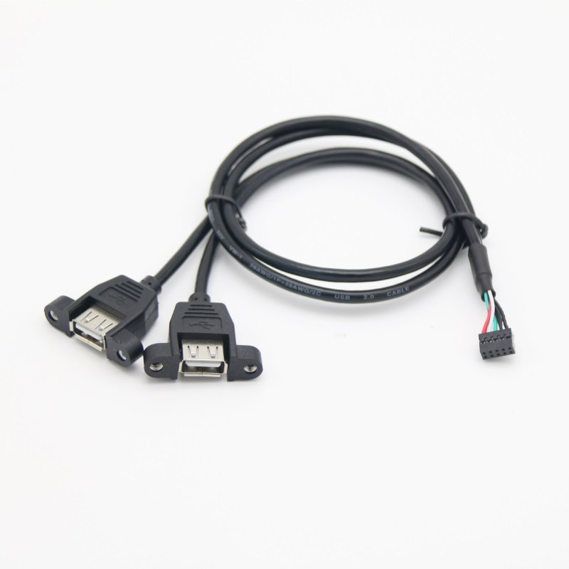 Manufactory Dual USB 2.0 Female Panel mount locking screw to Terminal 2.0mm 2.54mm Pitch Terminal Connector