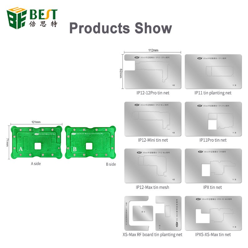 NEW PRODUCTS 10 IN 1 BGA Reballing Stencil for iPhone X-12 Motherboard Middle Frame Planting Tin Platform