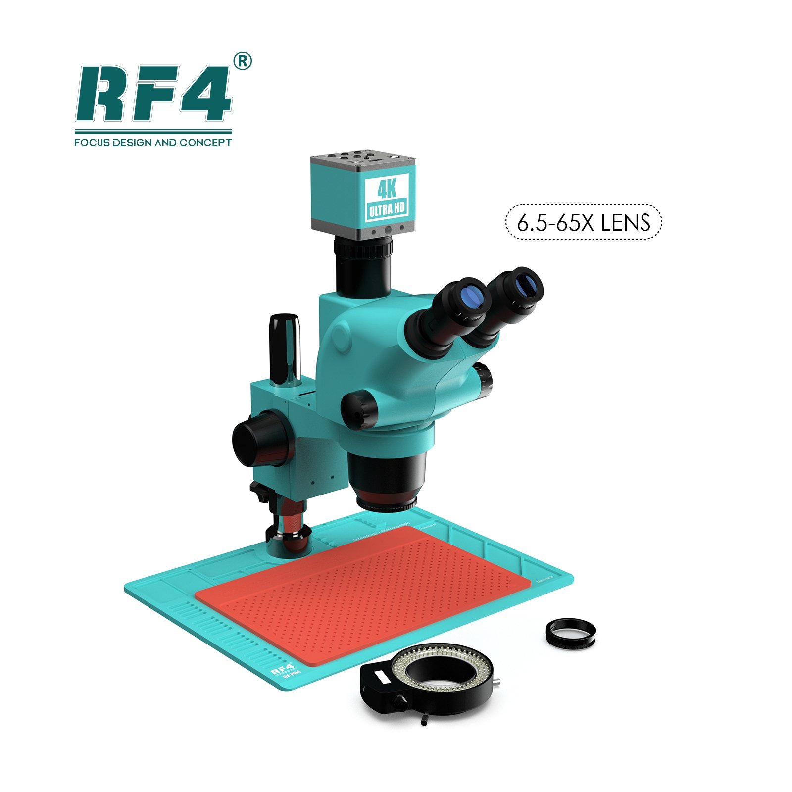 RF4 RF6565-PO4-4K 6.5-65X 4K USB+HDMI Output Camera Trinocular Stereo Microscope with Zoom Lens Stereo Magnification Repair Tool