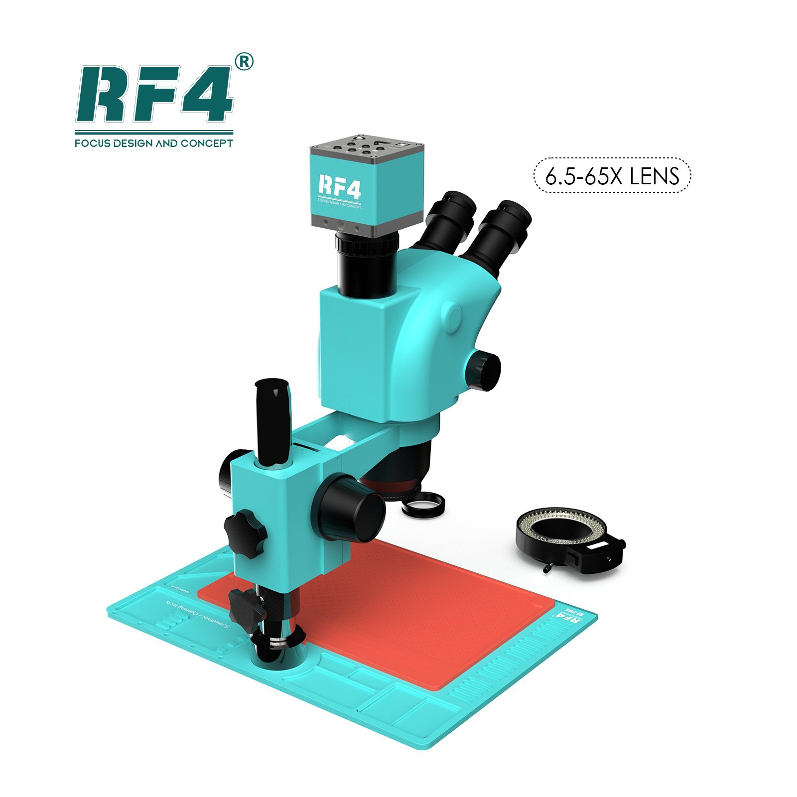 RF4 RF6565-PO4-4K 6.5-65X 4K USB+HDMI Output Camera Trinocular Stereo Microscope with Zoom Lens Stereo Magnification Repair Tool
