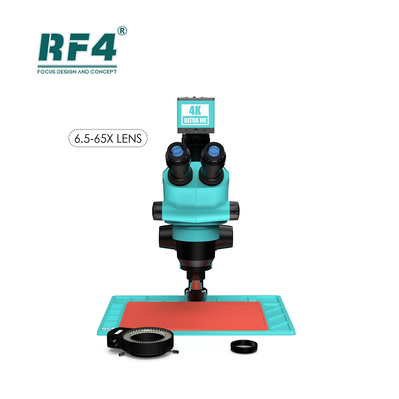 RF4 RF6565-PO4-4K 6.5-65X 4K USB+HDMI Output Camera Trinocular Stereo Microscope with Zoom Lens Stereo Magnification Repair Tool