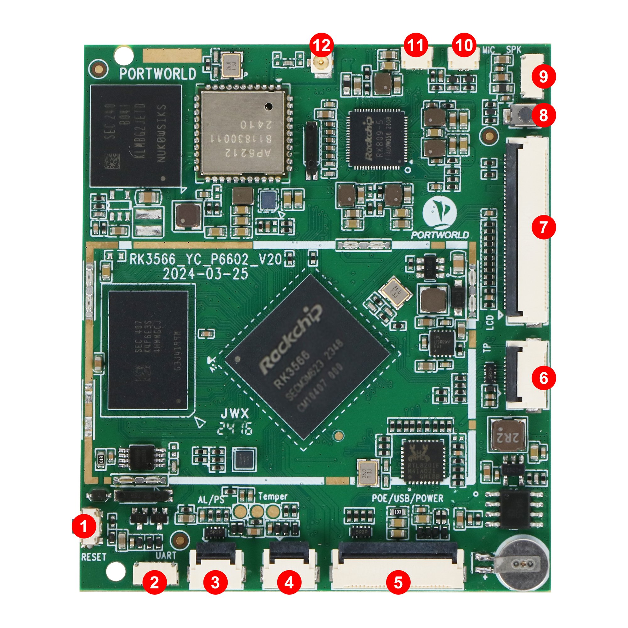 P6602 RK3566 Quad Core Motherboard PCB Board Linux Ubuntu Debian Buildroot Yocto Centos Development Board