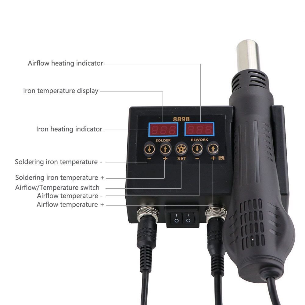 2 In 1 Multifunctional ESD Hot Air SMD Rework Soldering Station 60W Fast Heating Digital Soldering Iron Station