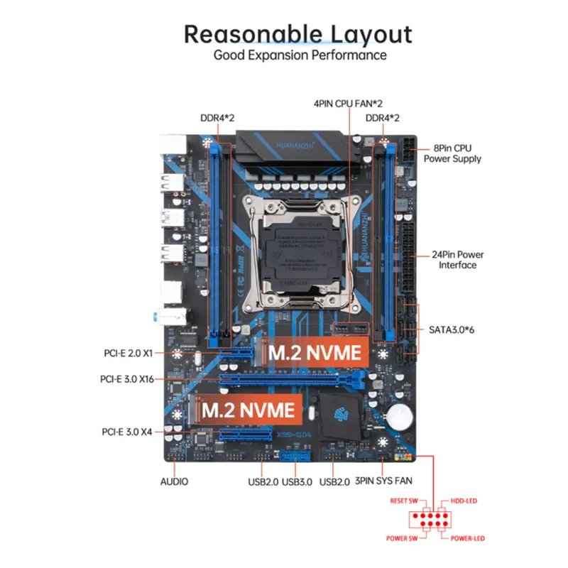 HUANANZHI X99 QD4 Motherboard set XEON E5 2670 V3 16GB 2666MHz (2*8G) DDR4 Desktop Memory USB 3.0