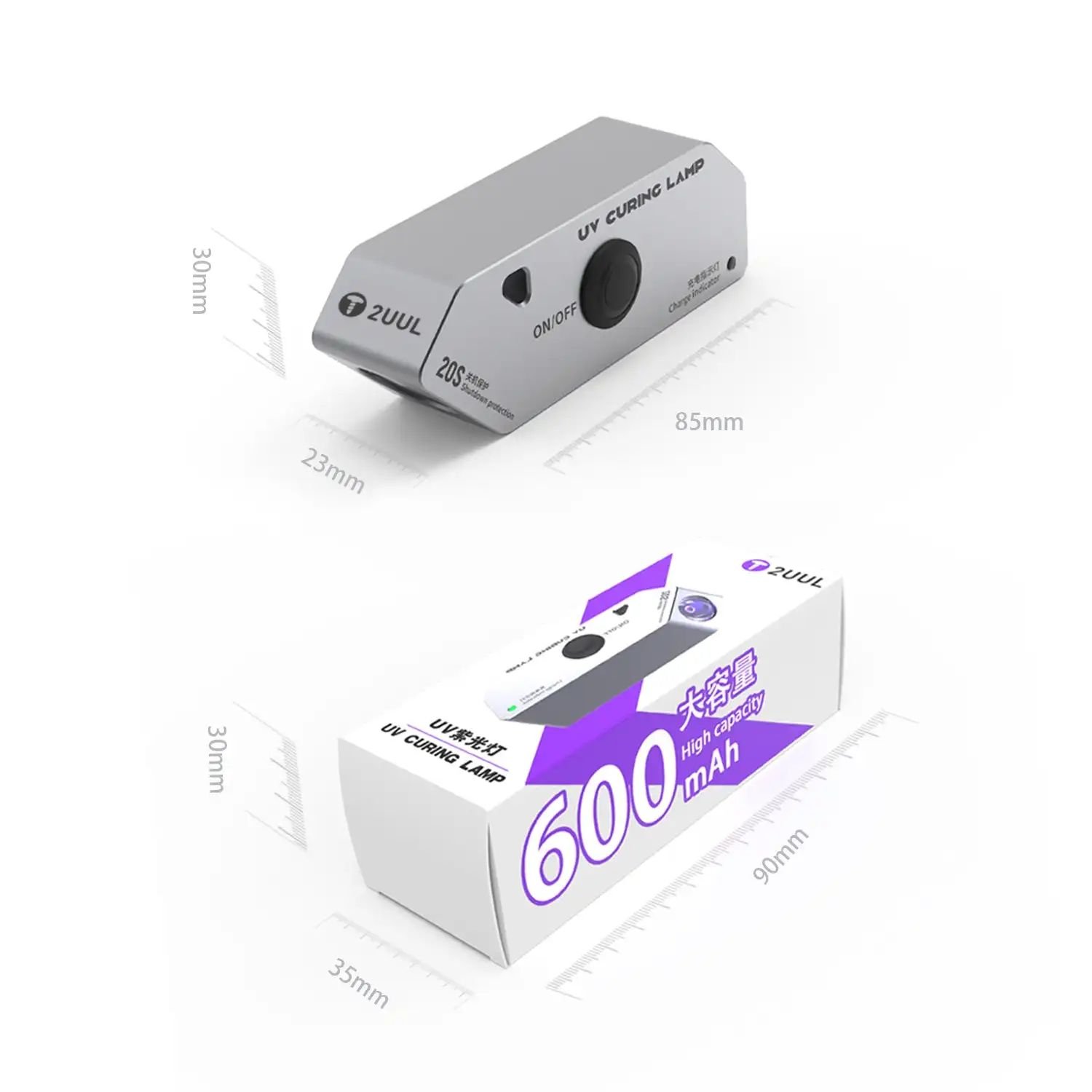 2UUL SC05 600mAh Portable UV Curing Lamp USB to Type-C Dual Wick UV Fast Curing Light for Tablet Phone Motherboard Repair Tools