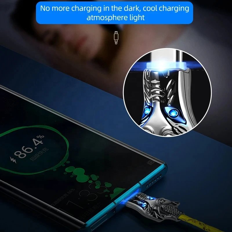 AUNEN 66W 5A Fast Charging Type C Cable RGB Glowing LED Light Mobile Phone Cable For Huawei Xiaomi Poco USB Charger Cord