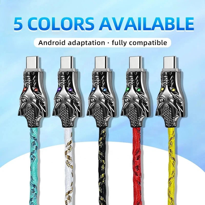 AUNEN 66W 5A Fast Charging Type C Cable RGB Glowing LED Light Mobile Phone Cable For Huawei Xiaomi Poco USB Charger Cord