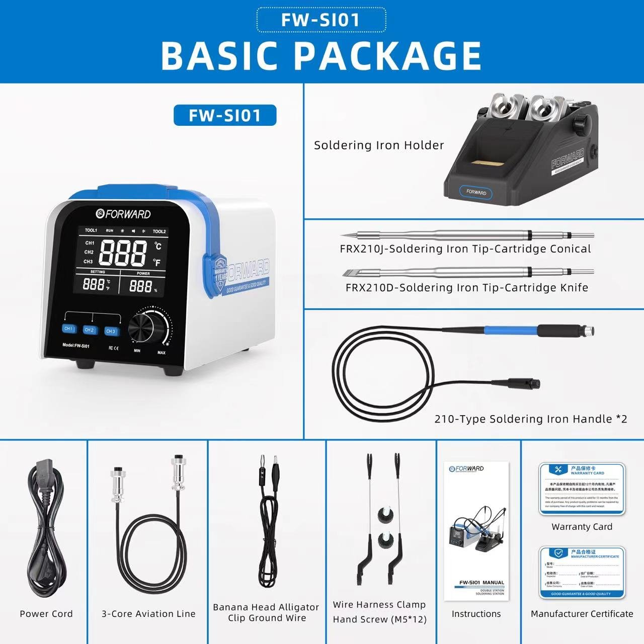 FORWARD FW-SI01 Hot Sale 210 Blade+210 Tip Motherboard Repair Tools Double Station Soldering Iron For Mobile Phone Repairing
