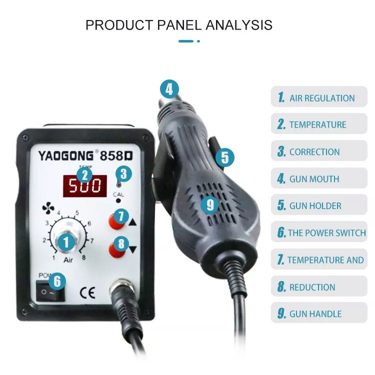 YAOGONG 858D Digital Hot Air Gun SMD Rework Station BGA Soldering Station For IC SMT Mobile Repair