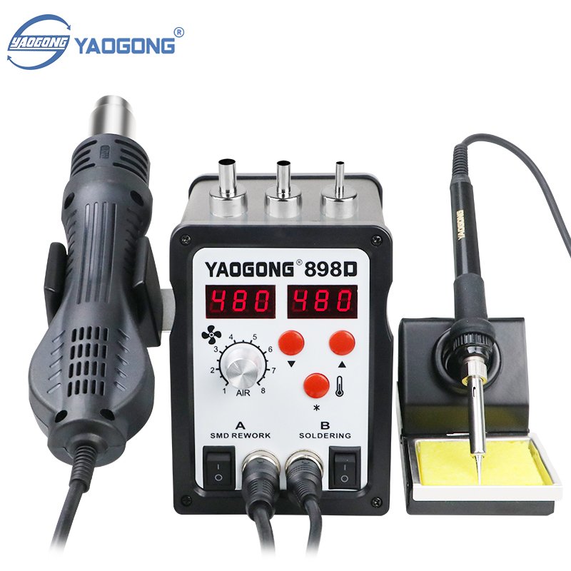 YAOGONG 898D Digital Thermostat SMD Rework BGA Solder Tool Hot Air Gun IC SMT Soldering Station for Mobile Phone Repair
