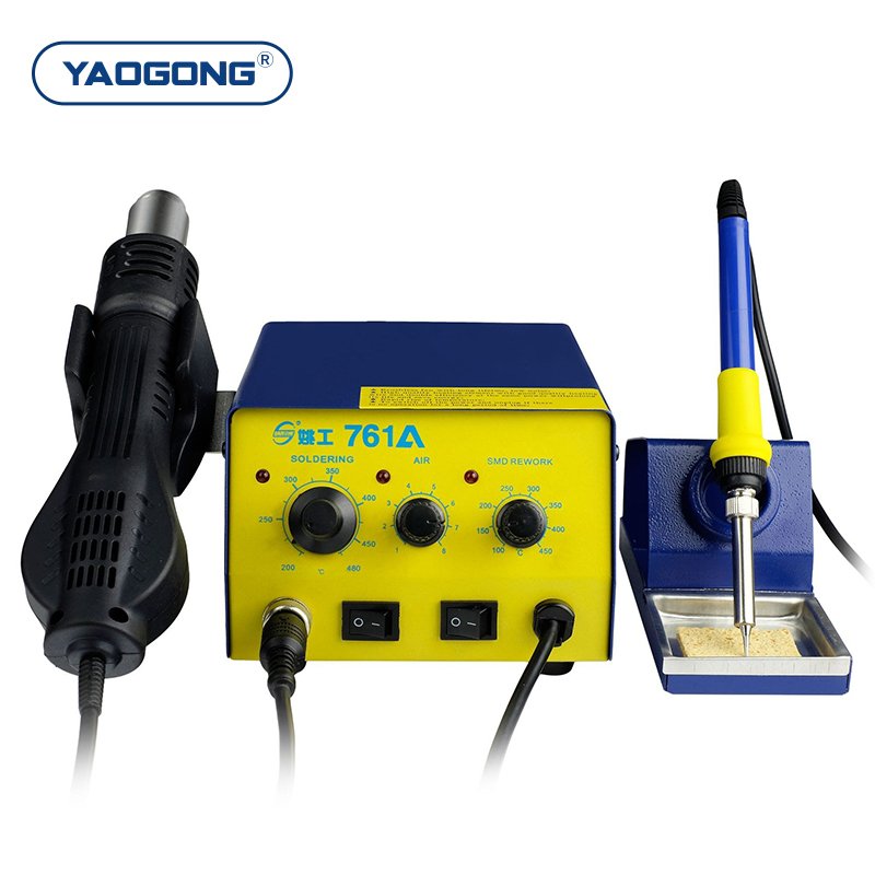 YAOGONG 761A 2 in 1 Solder Iron Auto Sleep Thermostat Hot Air Heat Gun Mobile Phone Repair Tools BGA Rework Soldering Station