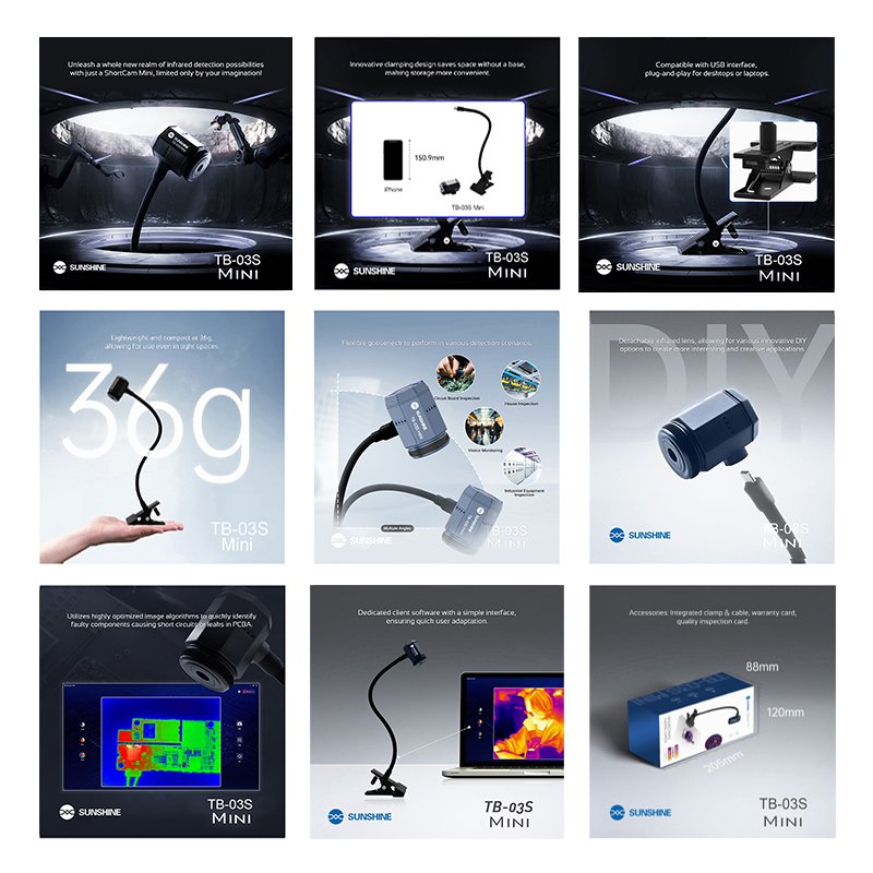 SUNSHINE TB-03S Mini PCB Infrared Imaging Rapid Diagnosis Instrument Mobile Phone Motherboard Fault Detection Repair Tools