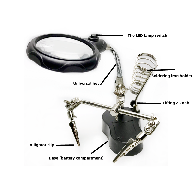 801 Welding magnifying glass Led auxiliary clip 3 in 1 hand soldering iron rework support Magnifying glass repair tool