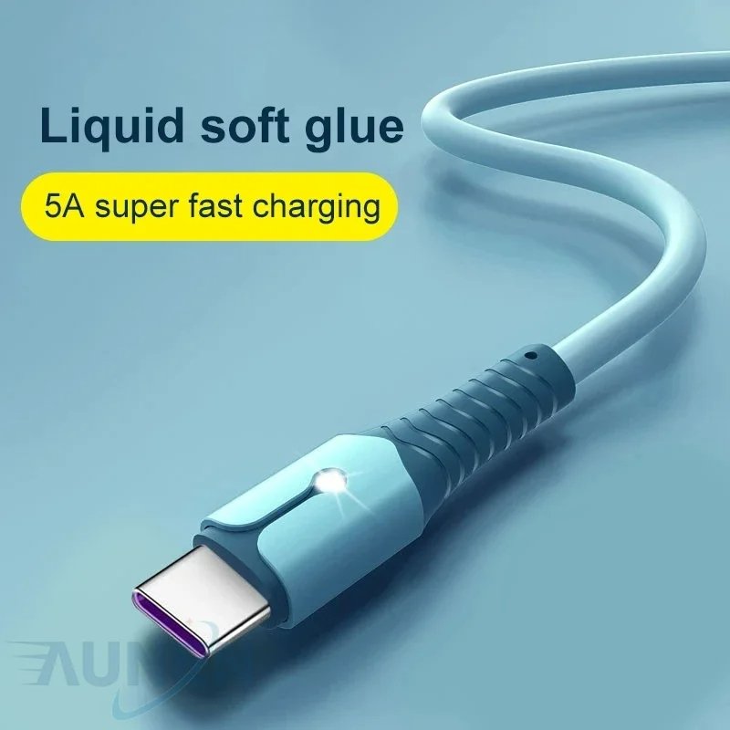 5A Type C USB Cable,Fast Charging Cable USB C Liquid Soft Silicone Data Cord For Huawei Xiaomi 1/2M Mobile Phone USB-C Charger