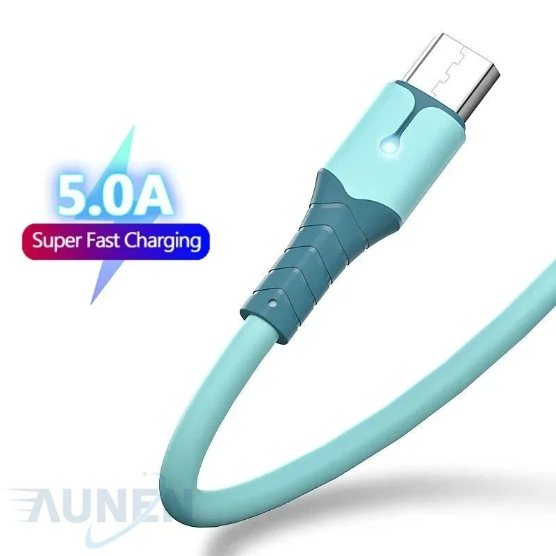 5A Type C USB Cable,Fast Charging Cable USB C Liquid Soft Silicone Data Cord For Huawei Xiaomi 1/2M Mobile Phone USB-C Charger