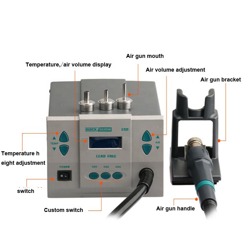 Original Quick 861DW Hot Air Solder Rework Station 1000W for PC Phone Motherboard Repair Lead free Soldering Station