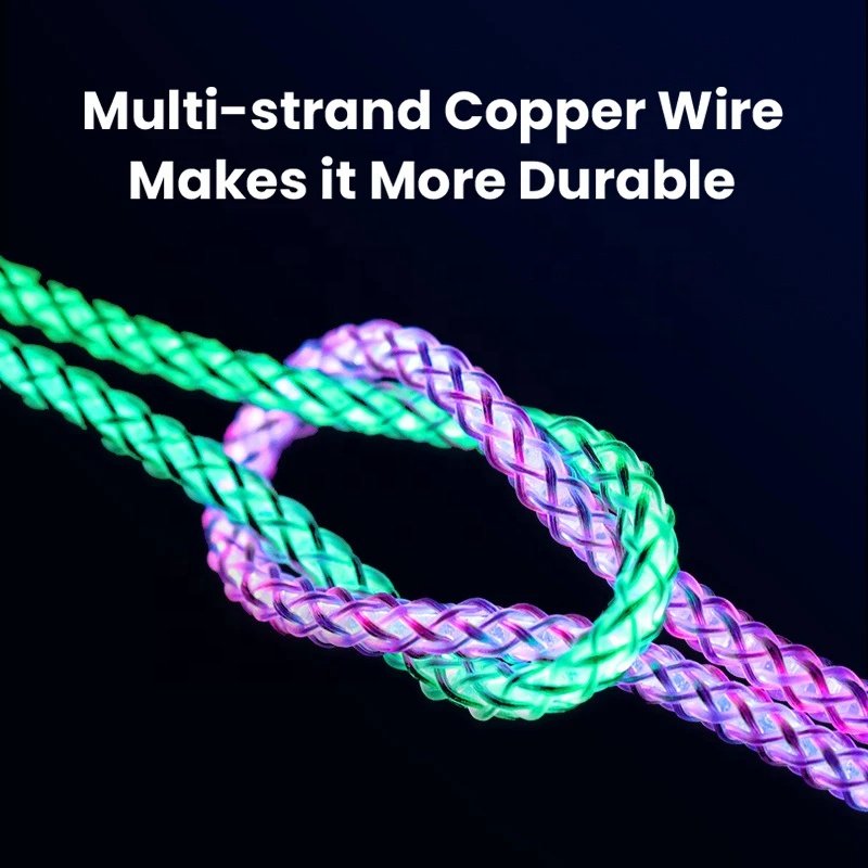 6A Fast Charging RGB Breathing Luminous Gradient Light Data Cable 66W TYPE-C Charger For iPhone 15 Pro Huawei Samsung Data Cable