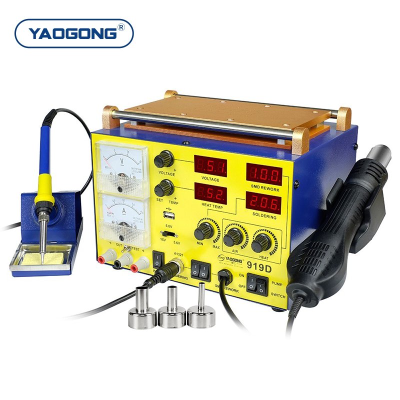 YAOGONG 919D 4 in 1 Digital Thermostat Phone Repair 5V 2A Testing Machine Power Supply SMD Rework Hot Air Gun Soldering Station