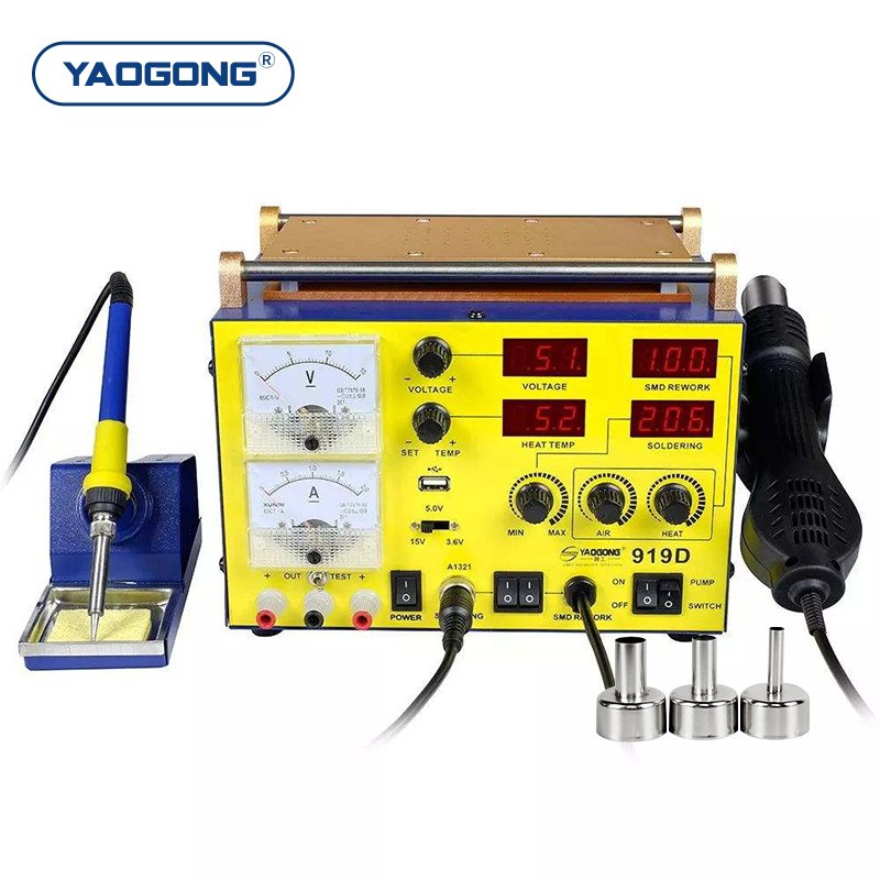 YAOGONG 919D 4 in 1 Digital Thermostat Phone Repair 5V 2A Testing Machine Power Supply SMD Rework Hot Air Gun Soldering Station