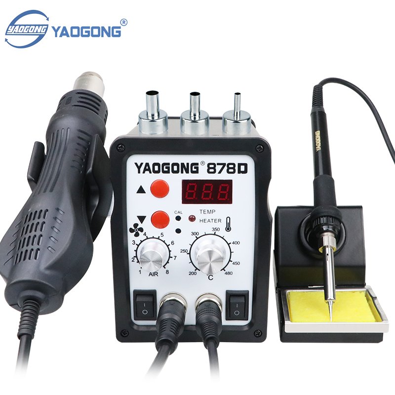 YAOGONG 878D Performance PCB Manufacturing Phone Motherboard Mobile Repair Tool SMD Rework Machine Hot Air Gun Soldering Station