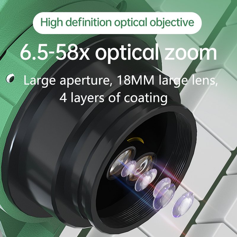 MaAntTrinocular Stereo Microscope with 6.5-58X Zoom Lens Stereo Magnification LED Light Motherboard PCB Welding Microscope