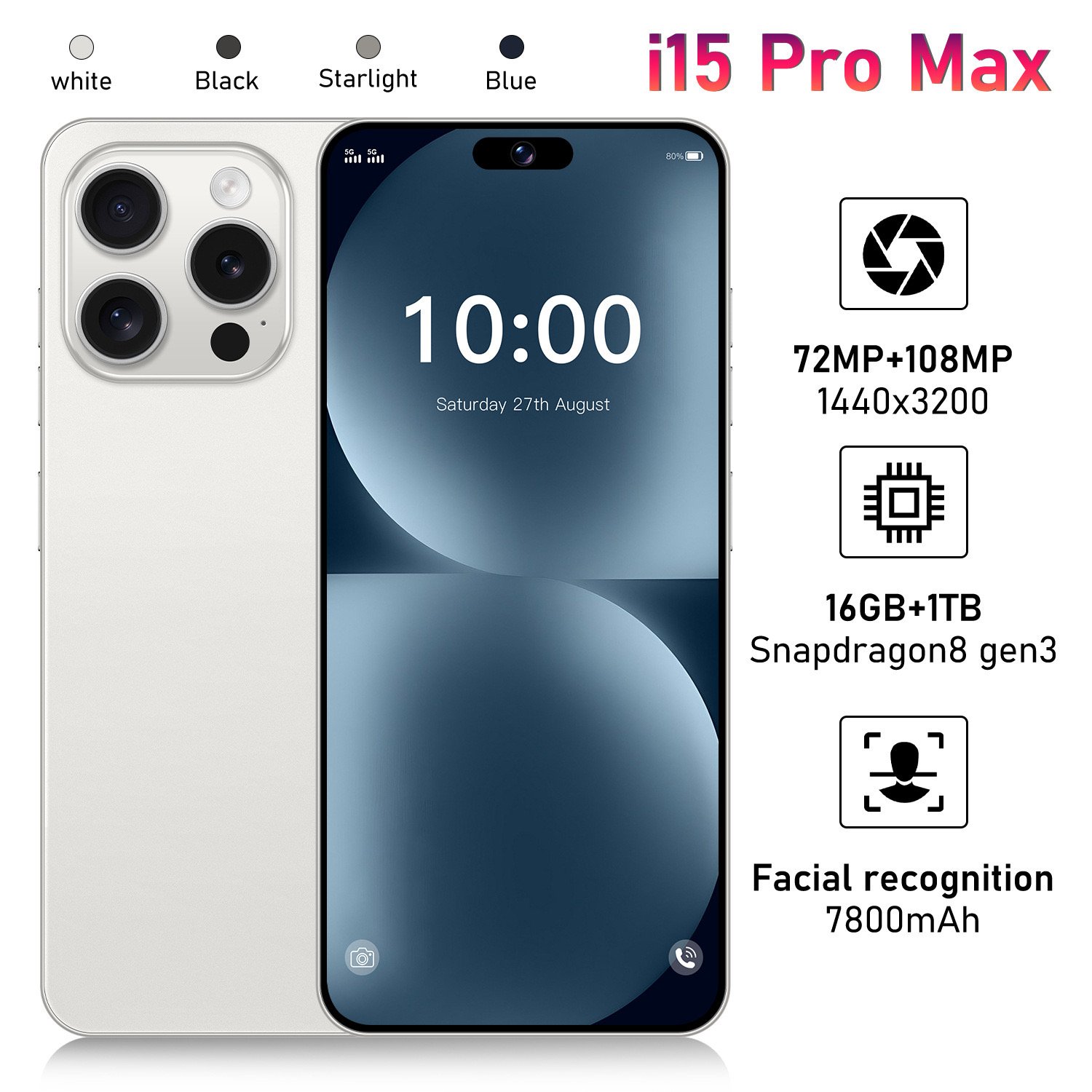 Hot Selling 15 pro max original 16gb+1tb 48MP+100MP face unlock full Display Android 14 Cell Phone Smart Mobile Phone