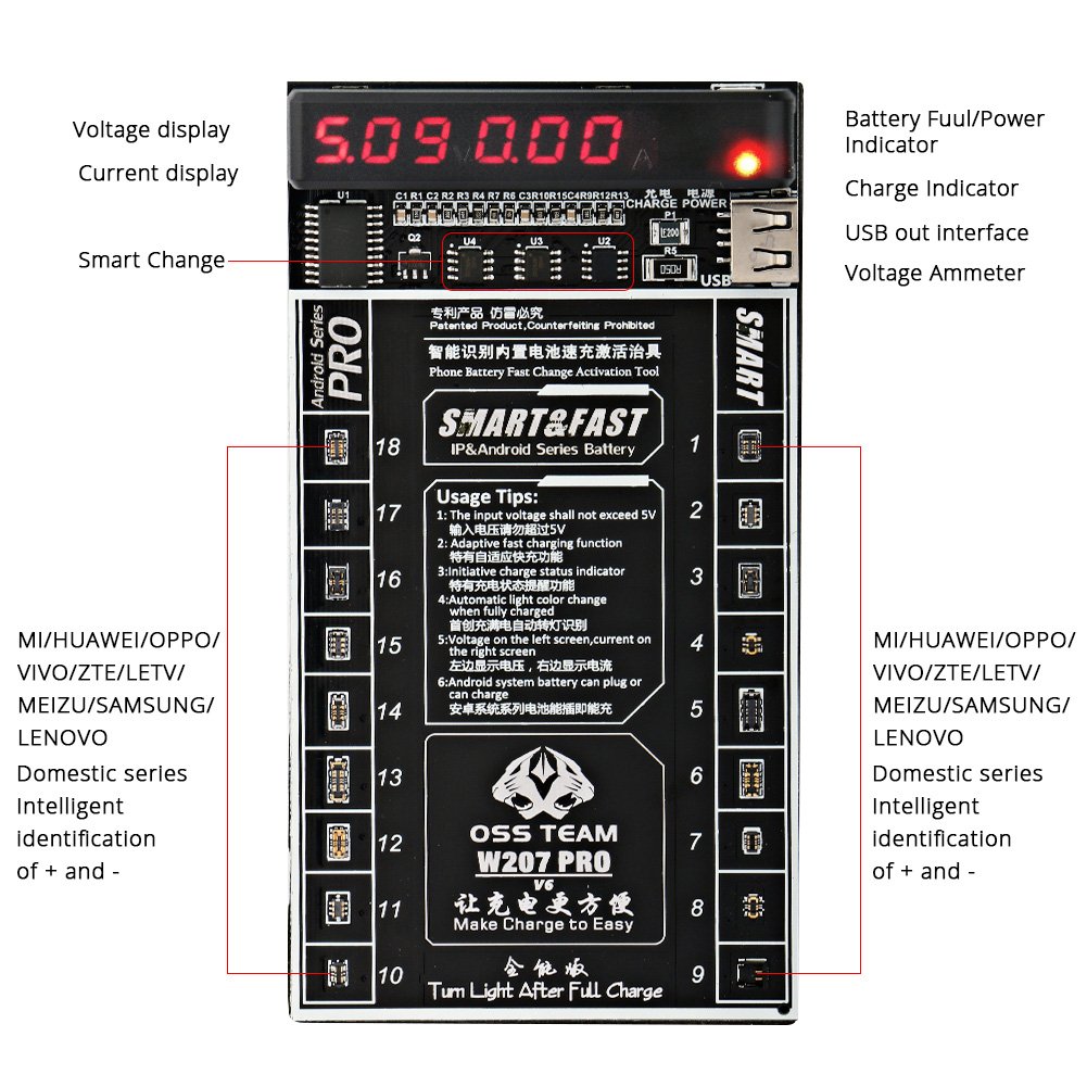 OSS W207 PRO Phone Battery Charge Test PCB Activation Board For Android Samsung Huawei Xiaomi OPPO VIVO Repair Tool