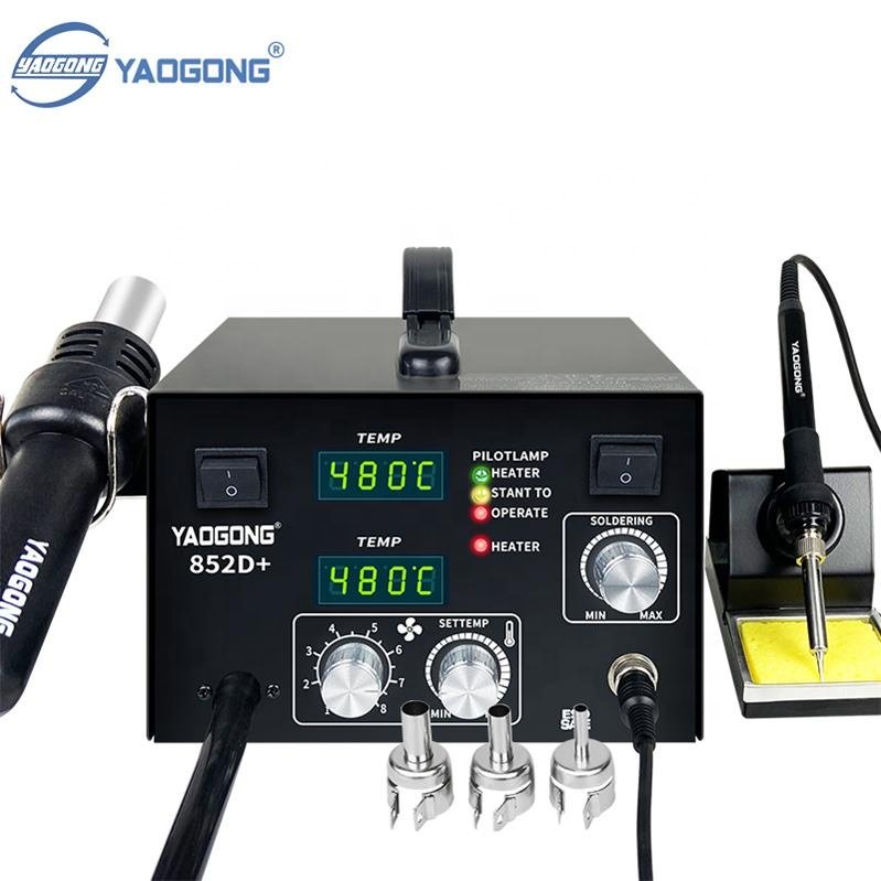 YAOGONG 852D+ SMD Rework Station 2 in 1 Hot Air Heat Gun Soldering Station for Industrial Electronics Repairing Maintenance