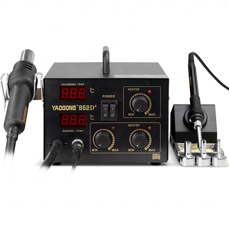 YAOGONG 852D+ SMD Rework Station 2 in 1 Hot Air Heat Gun Soldering Station for Industrial Electronics Repairing Maintenance