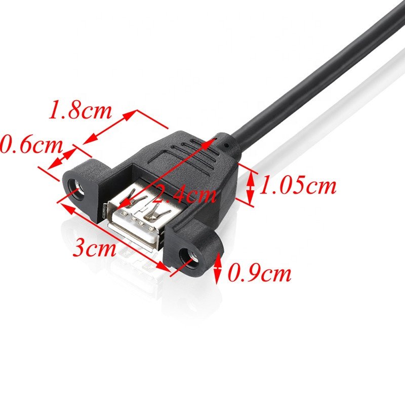 High Quality 30cm Motherboard Internal 9pin Pitch 2.54mm to Dual Port USB 2.0 A Female Screw Lock Panel Mount Cable