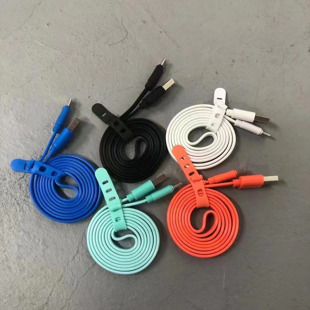 hot selling applicable data cable noodle line color color line flat line mobile phone accessories foreign trade wholesale tie