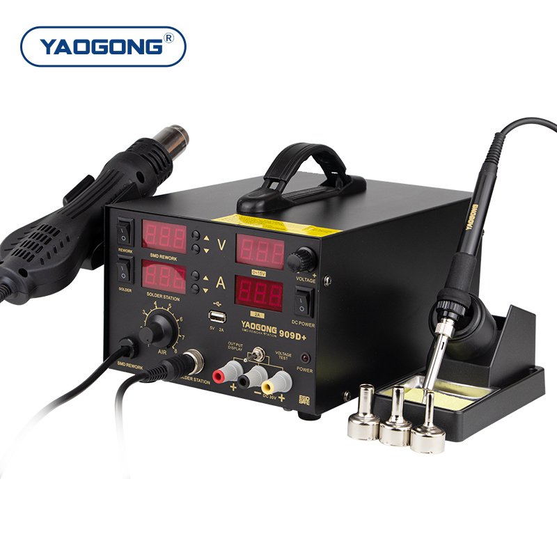 YAOGONG 909D+ 4 in 1 Digital Smart Thermostat Mobile Phone Repair Test Tool DC Power Supply Hot Air Gun Soldering Station