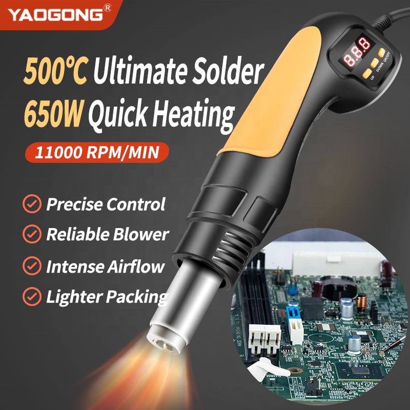 YAOGONG 8038 11000 RPM Portable Heat Blower Auto Sleep LED Display PCB Board Repair Tool SMD Rework Solder Station Hot Air Gun