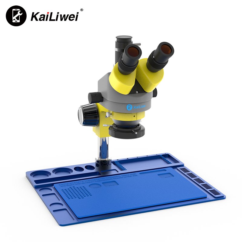 kalliwei K10HTB 7-45X yellow Metal big Base Rubber Mat trinocular stereo zoom Microscope for Mobile Phone Repairing