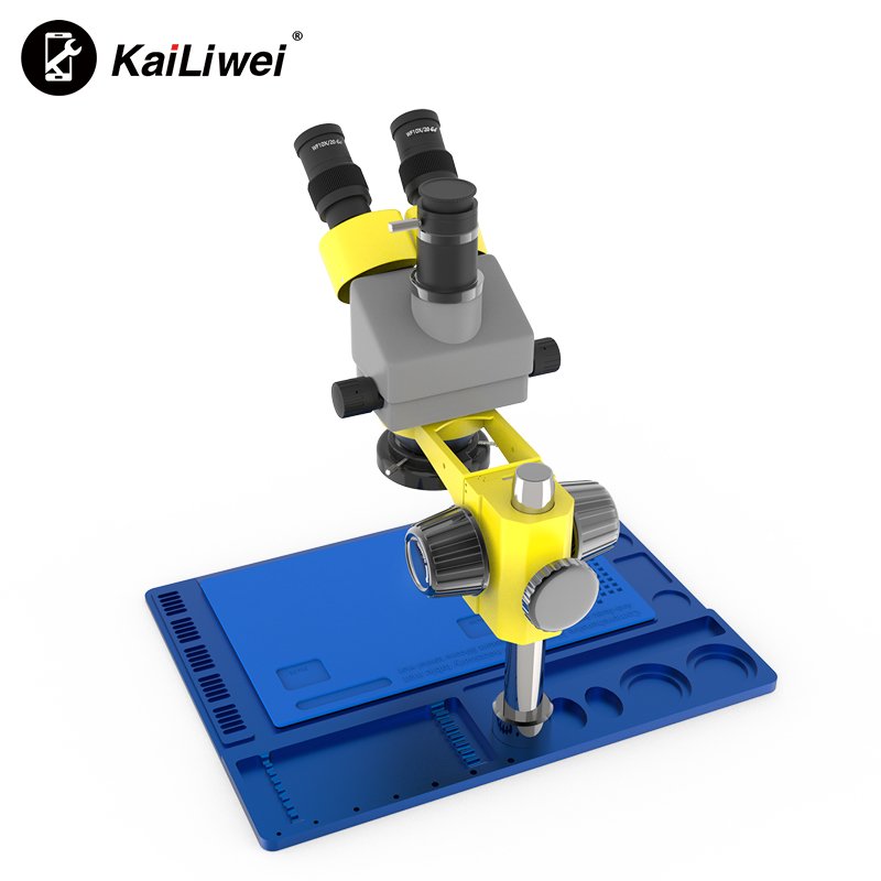 kalliwei K10HTB 7-45X yellow Metal big Base Rubber Mat trinocular stereo zoom Microscope for Mobile Phone Repairing