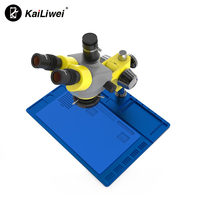 kalliwei K10HTB 7-45X yellow Metal big Base Rubber Mat trinocular stereo zoom Microscope for Mobile Phone Repairing