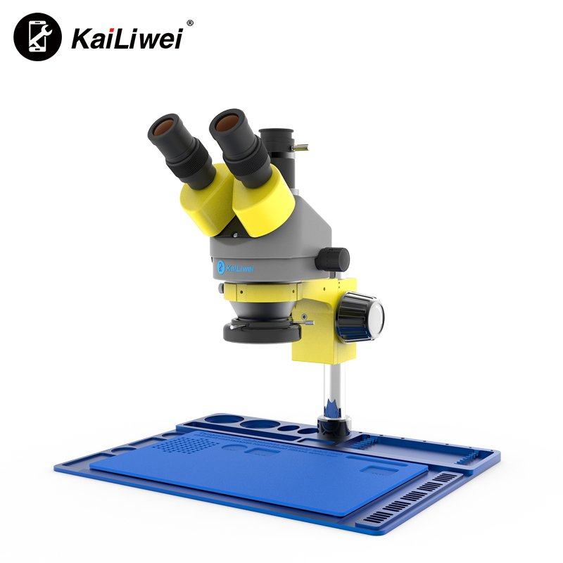 kalliwei K10HTB 7-45X yellow Metal big Base Rubber Mat trinocular stereo zoom Microscope for Mobile Phone Repairing