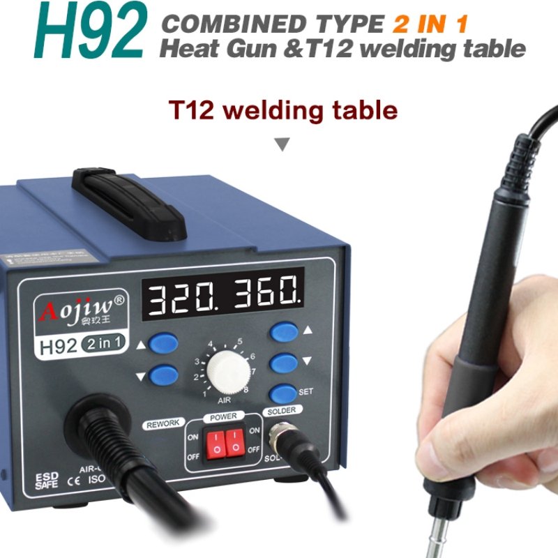 760W Welding iron Rework Station Aojiw H92 2 in 1 Soldering Hot Air SMD BGA Digital Display mobile & notebook repair tool