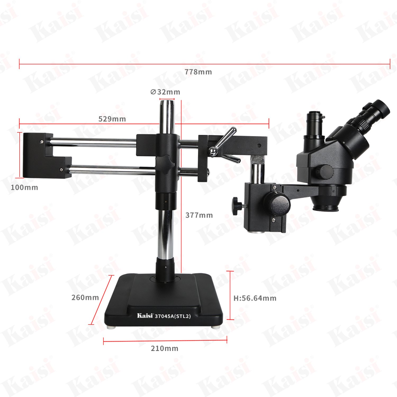 Kaisi 37045 STL2 Easy to Handle 360 Degree Swing Long Arm 7x-45x Mobile Motherboard Repair Base Stereo Trinocular Microscope